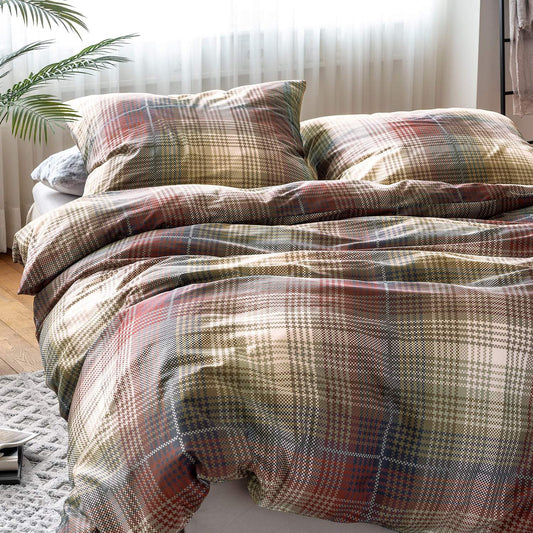 Irisette Mako Satin Bettwäsche Sky 8501-60 kariert rot, beige 135x200