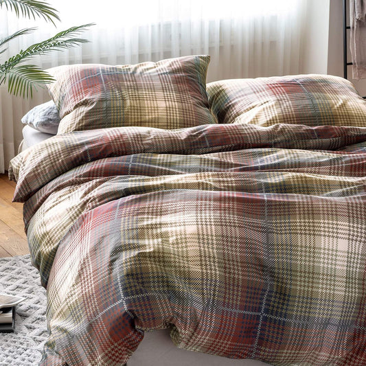 Irisette Mako Satin Bettwäsche Sky 8501-60 kariert rot, beige 135x200