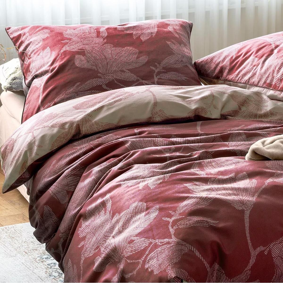 Irrisette Mako Satin Bettwäsche Glamour 8502-60 rot Blumen 135x200