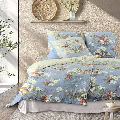 Irisette Mako Satin Bettwäsche Wave 8522-20 blau Blumen 135x200