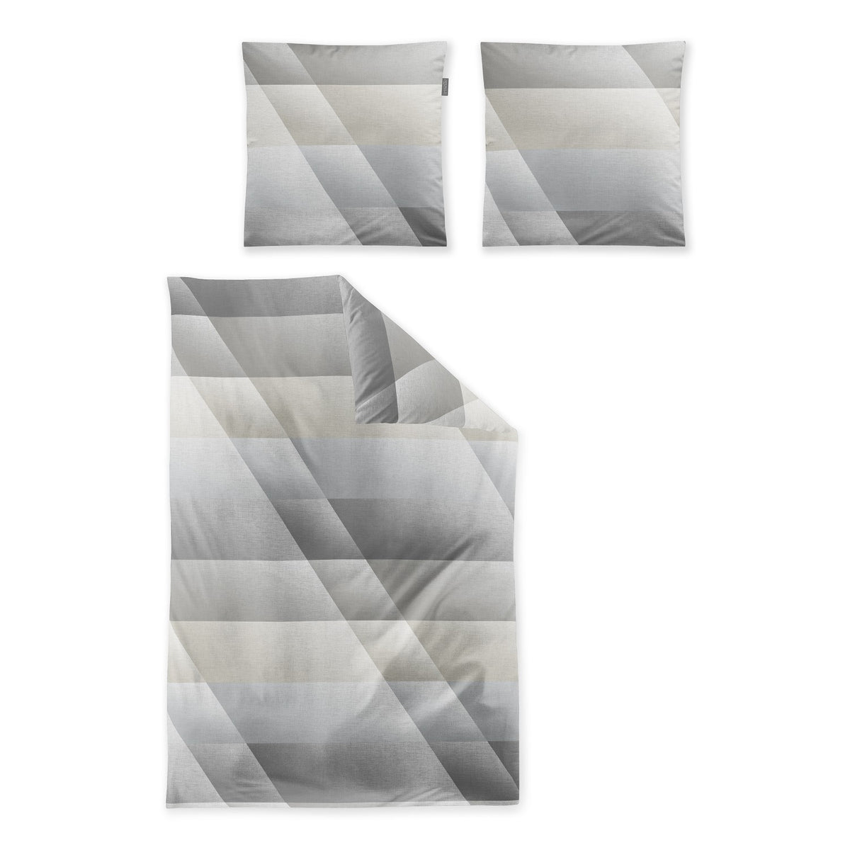 Bettwäsche Mako Satin Wave Grau mit Streifenmuster 135 x 200 cm