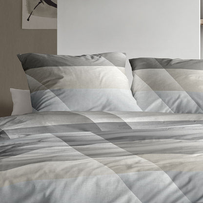 Bettwäsche Mako Satin Wave Grau mit Streifenmuster 135 x 200 cm