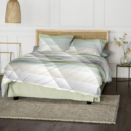 Irisette Mako Satin Bettwäsche Sky 8525-30 Streifen Grün Grau 135x200