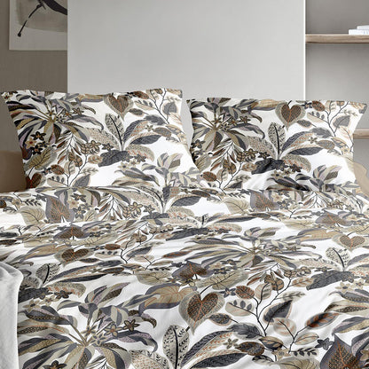 Irisette Mako Satin Bettwäsche Wave 8528-11 Blätter Natur Grau 135x200