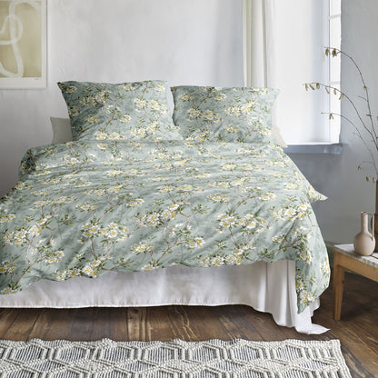 Irisette Mako Satin Bettwäsche Tokio 8537-30 Kirschblüten grün 135x200