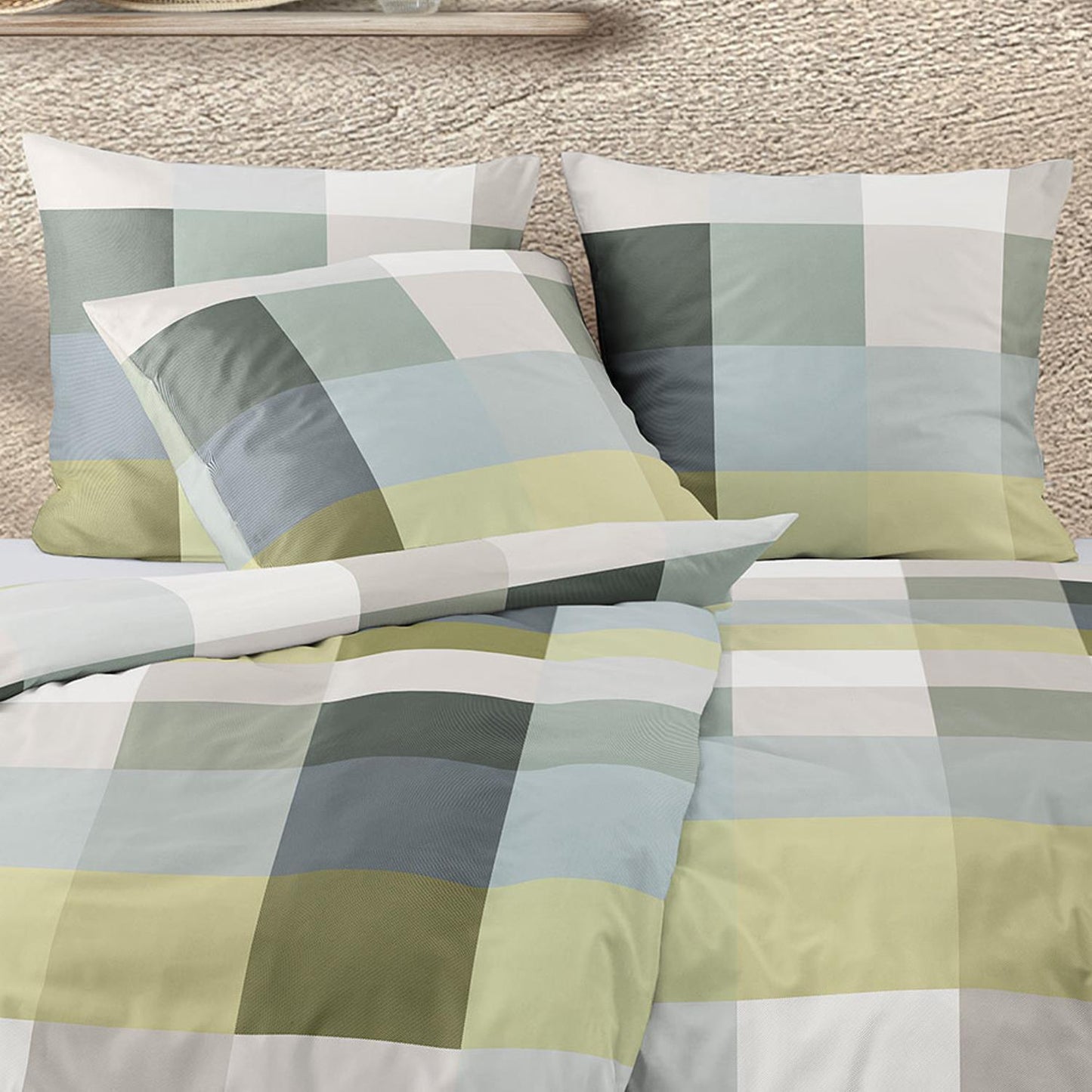 Irisette Mako Satin Bettwäsche Wave 8542-30 Kariert Mint Grau 135x200