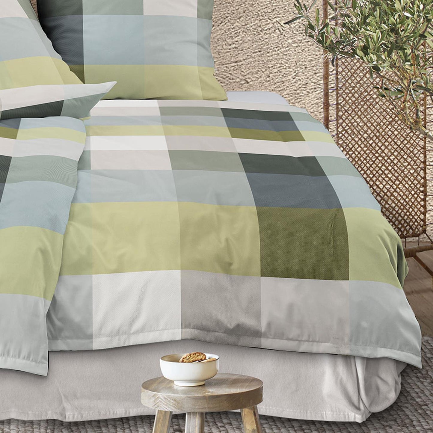 Irisette Mako Satin Bettwäsche Wave 8542-30 Kariert Mint Grau 135x200