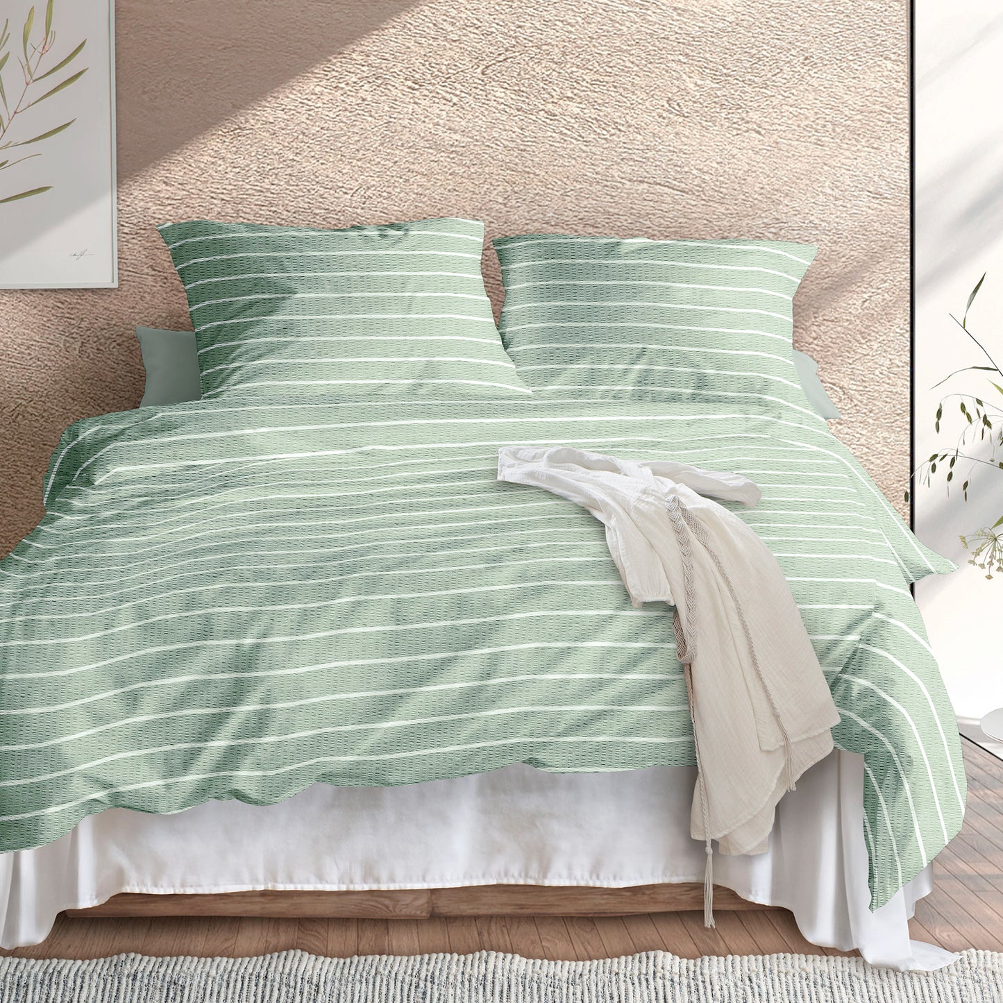 Irisette Seersucker Bettwäsche Easy 8548-30 Streifen grün weiß 135x200