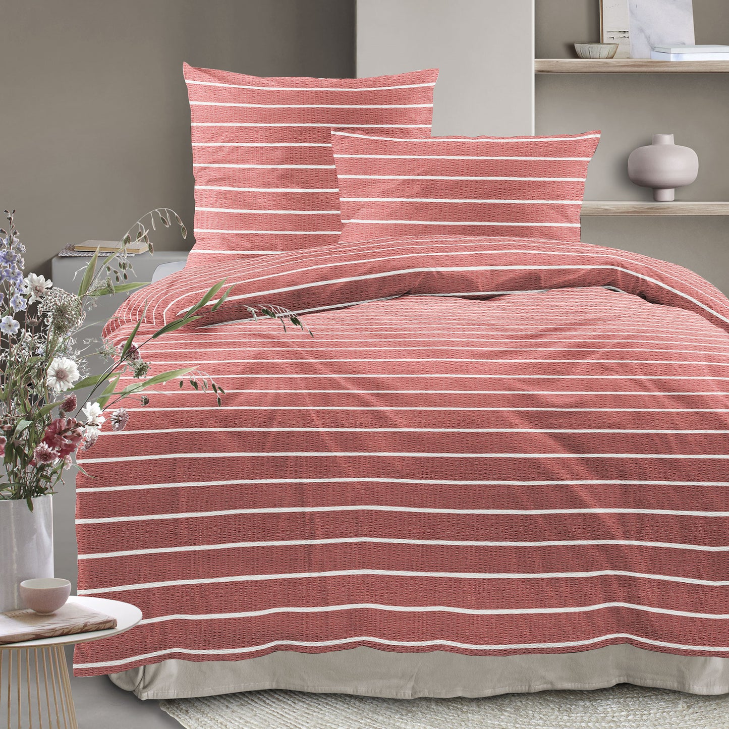 Irisette Seersucker Bettwäsche Easy 8548-60 Streifen rot weiß 135x200