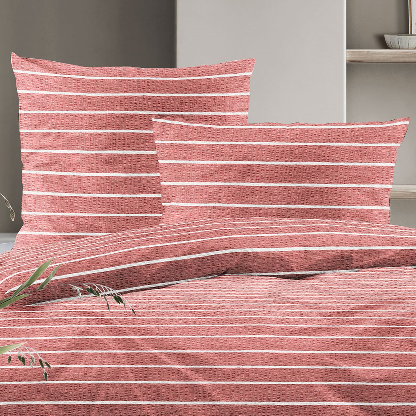 Irisette Seersucker Bettwäsche Easy 8548-60 Streifen rot weiß 135x200