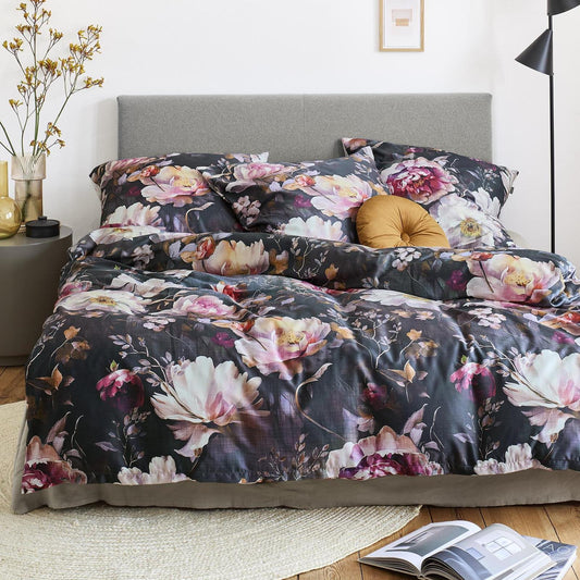 Irisette Mako Satin Bettwäsche Wave 8574-90 Blumen Rosa Grau 155x220