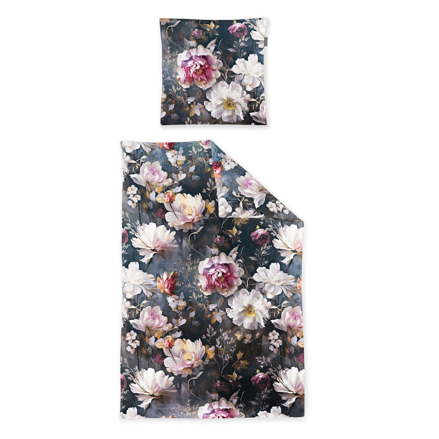 Irisette Mako Satin Bettwäsche Wave 8574-90 Blumen Rosa Grau 135x200