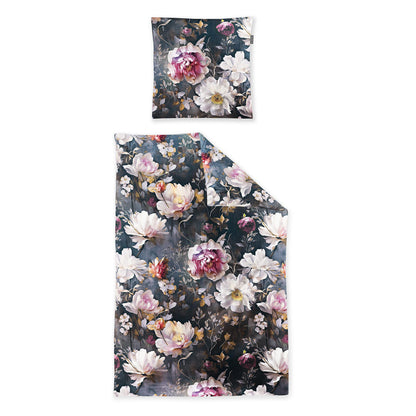 Irisette Mako Satin Bettwäsche Wave 8574-90 Blumen Rosa Grau 135x200