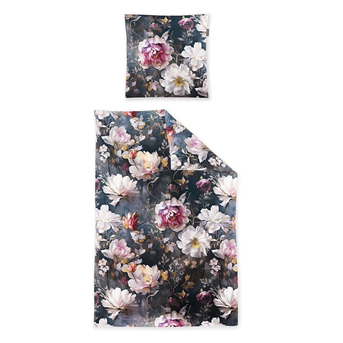 Irisette Mako Satin Bettwäsche Wave 8574-90 Blumen Rosa Grau 135x200