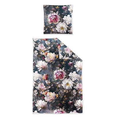 Irisette Mako Satin Bettwäsche Wave 8574-90 Blumen Rosa Grau 135x200