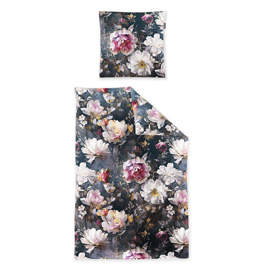 Irisette Mako Satin Bettwäsche Wave 8574-90 Blumen Rosa Grau 135x200