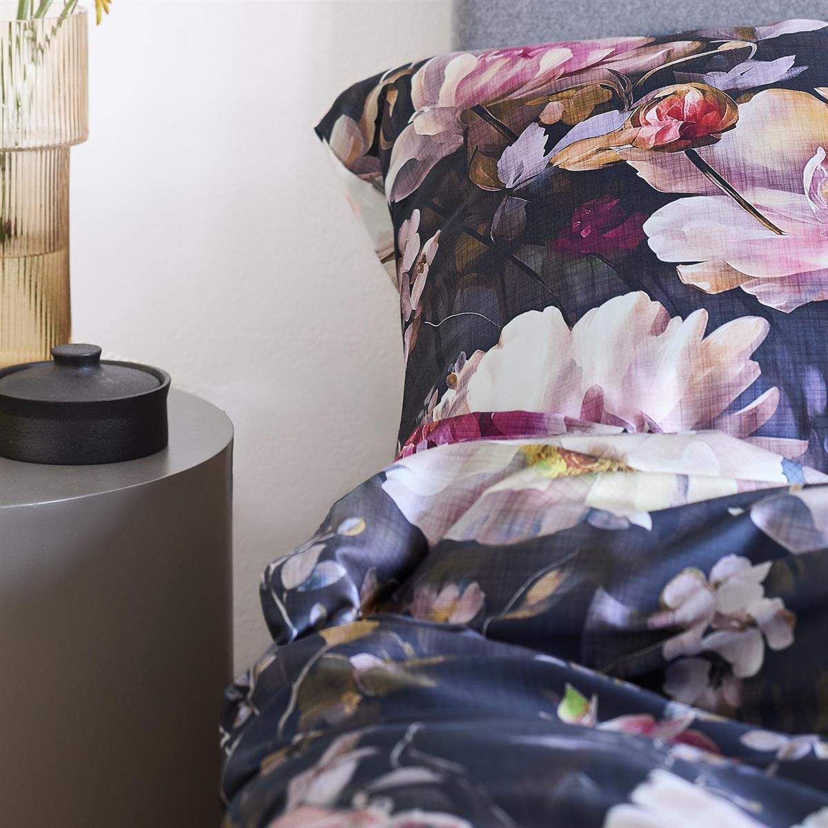 Irisette Mako Satin Bettwäsche Wave 8574-90 Blumen Rosa Grau 135x200
