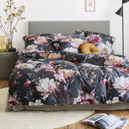 Irisette Mako Satin Bettwäsche Wave 8574-90 Blumen Rosa Grau 135x200