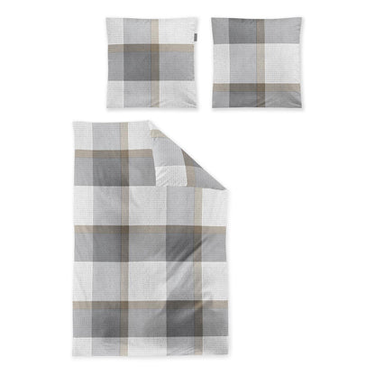 Irisette Seersucker Bettwäsche Easy 8575-11 Kariert Grau Taupe 135x200