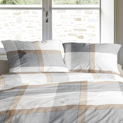Irisette Seersucker Bettwäsche Easy 8575-11 Kariert Grau Taupe 135x200