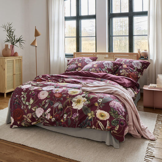 Irisette Mako Satin Bettwäsche Wave 8576-60 Blumen Bordeaux 135x200