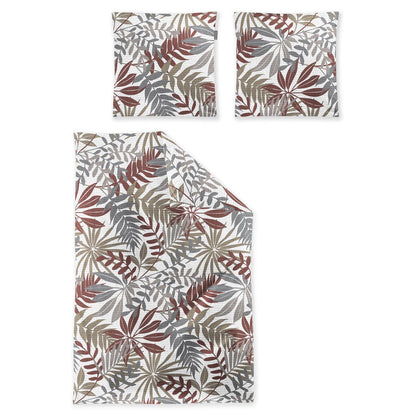 Irisette Seersucker Bettwäsche Easy 8579-60 Blätter Rot Grau 135x200