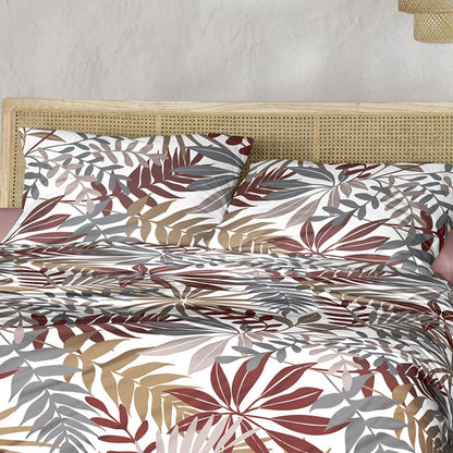 Irisette Seersucker Bettwäsche Easy 8579-60 Blätter Rot Grau 135x200