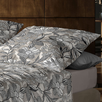 Irisette Mako Satin Bettwäsche Wave 8585-80 Blumen Grau Natur 135x200