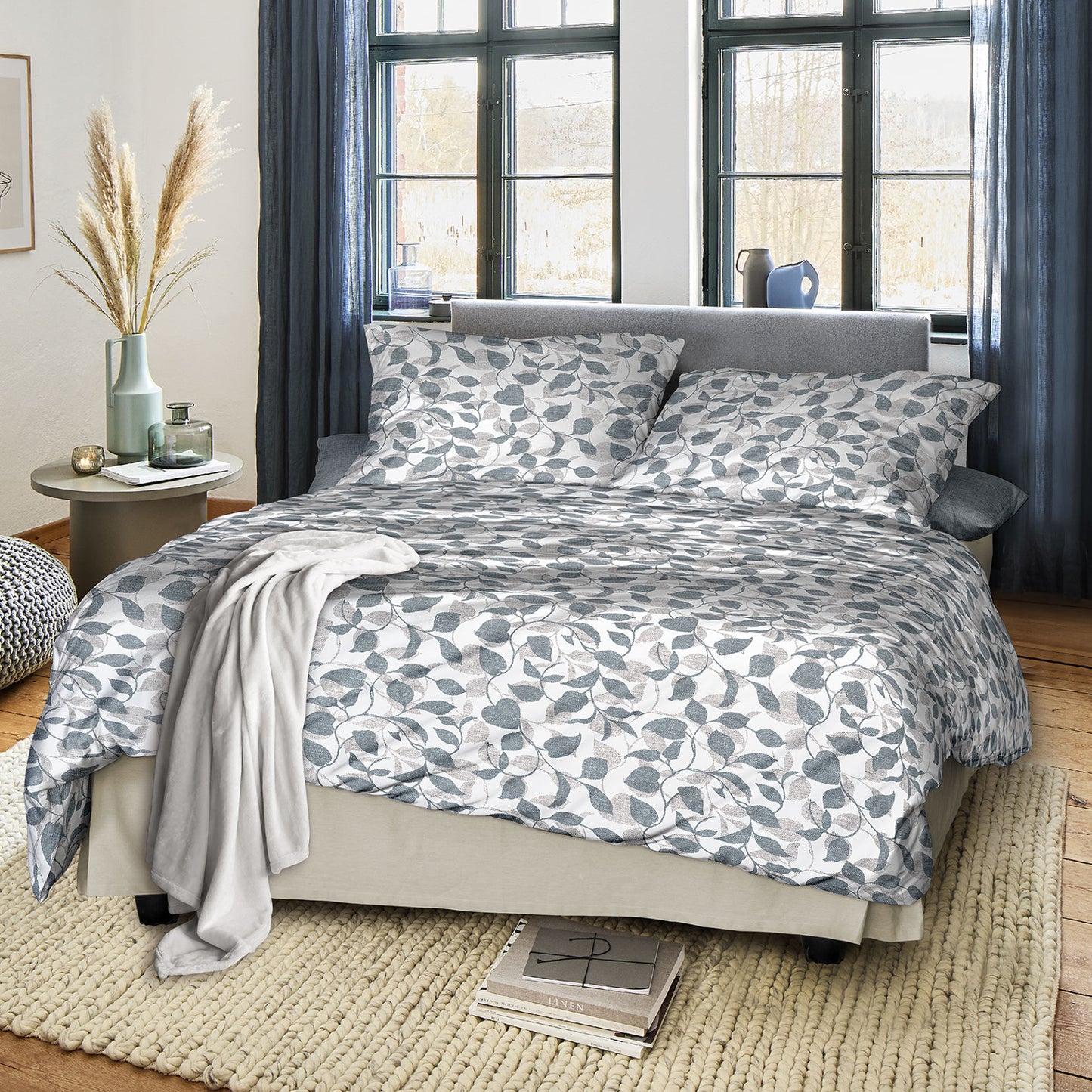 Irisette Biber Bettwäsche Koala 8588-20 Blätter Türkis Grau 135x200