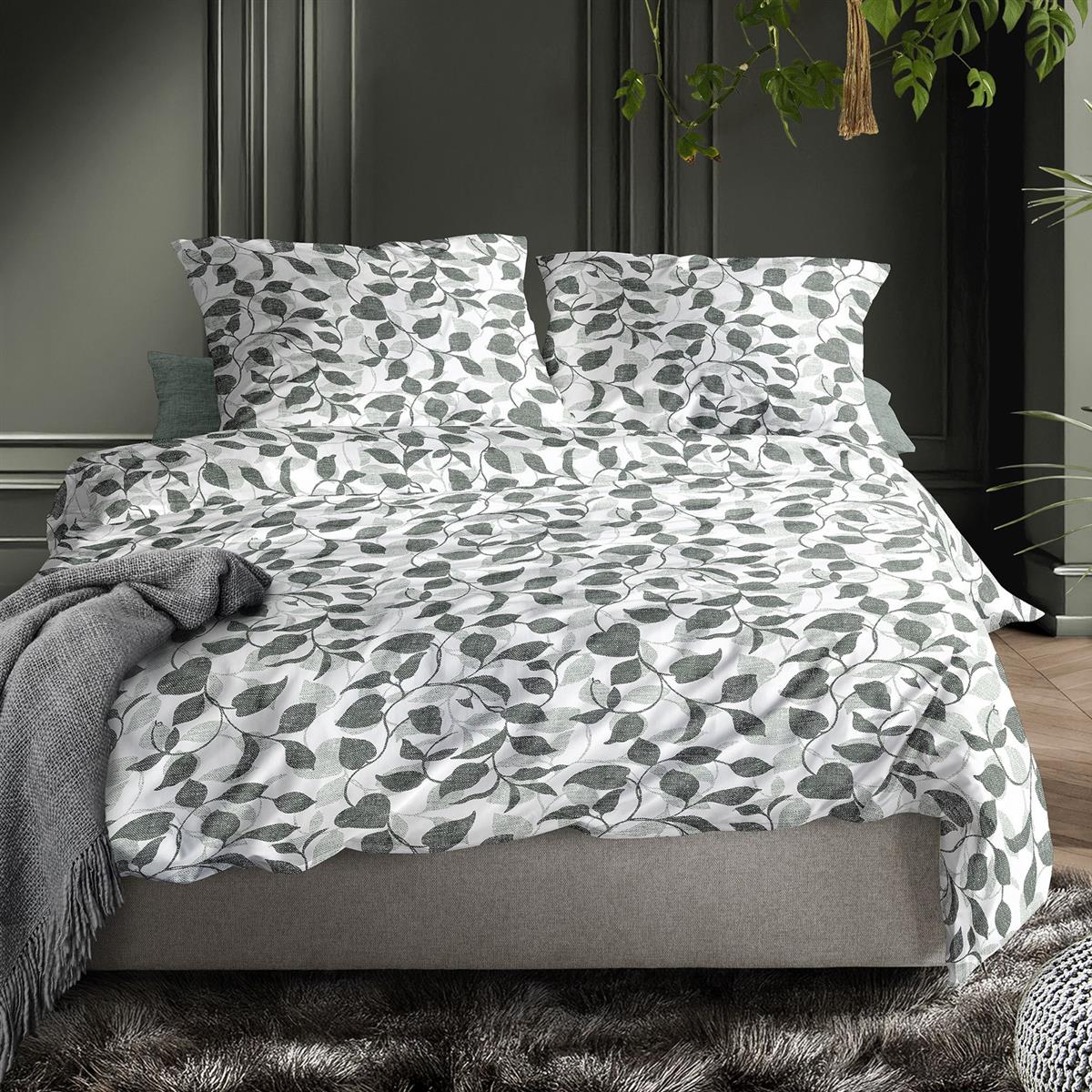 Irisette Biber Bettwäsche Meran 8588-30 Blätter Anthrazit Grau 135x200