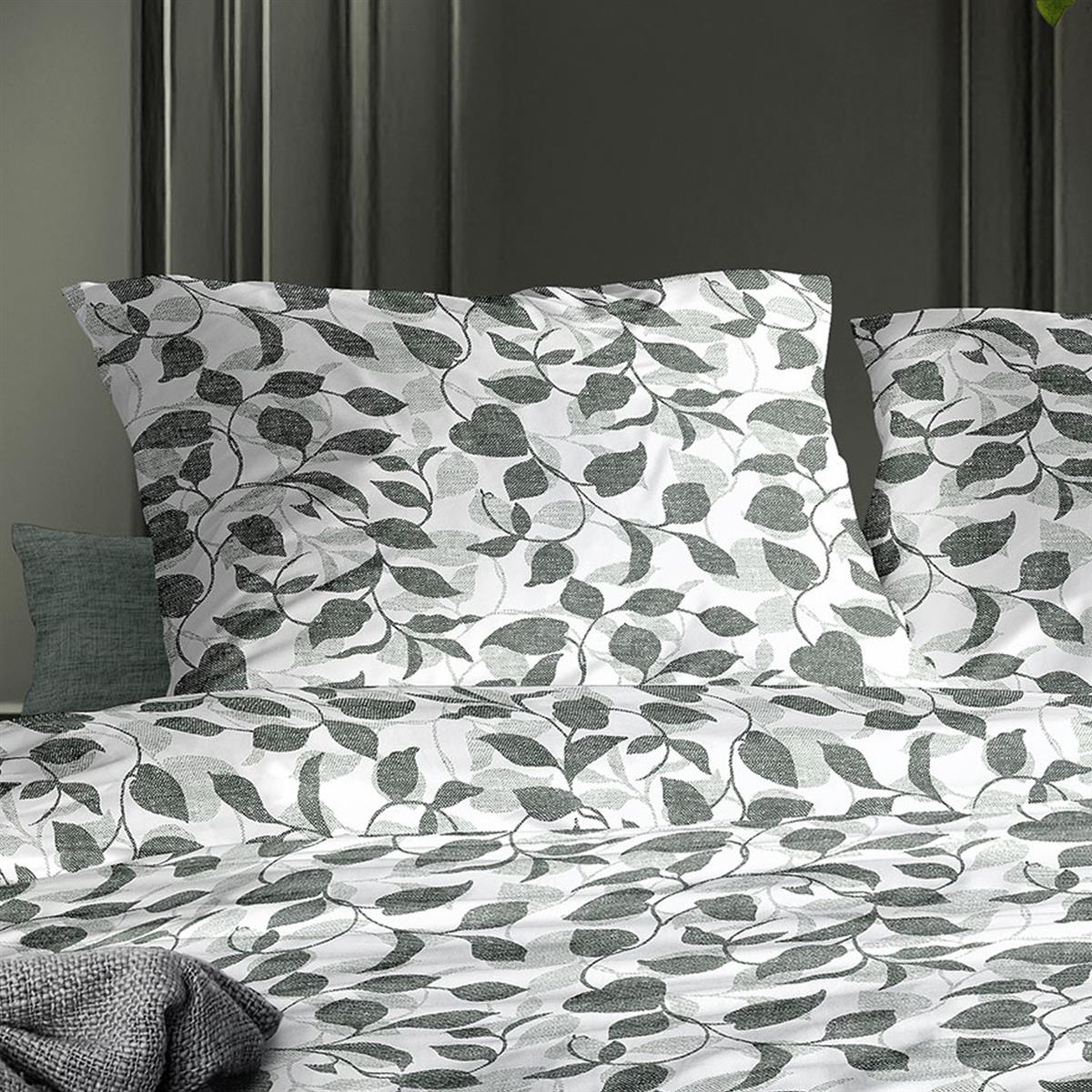 Irisette Biber Bettwäsche Meran 8588-30 Blätter Anthrazit Grau 135x200