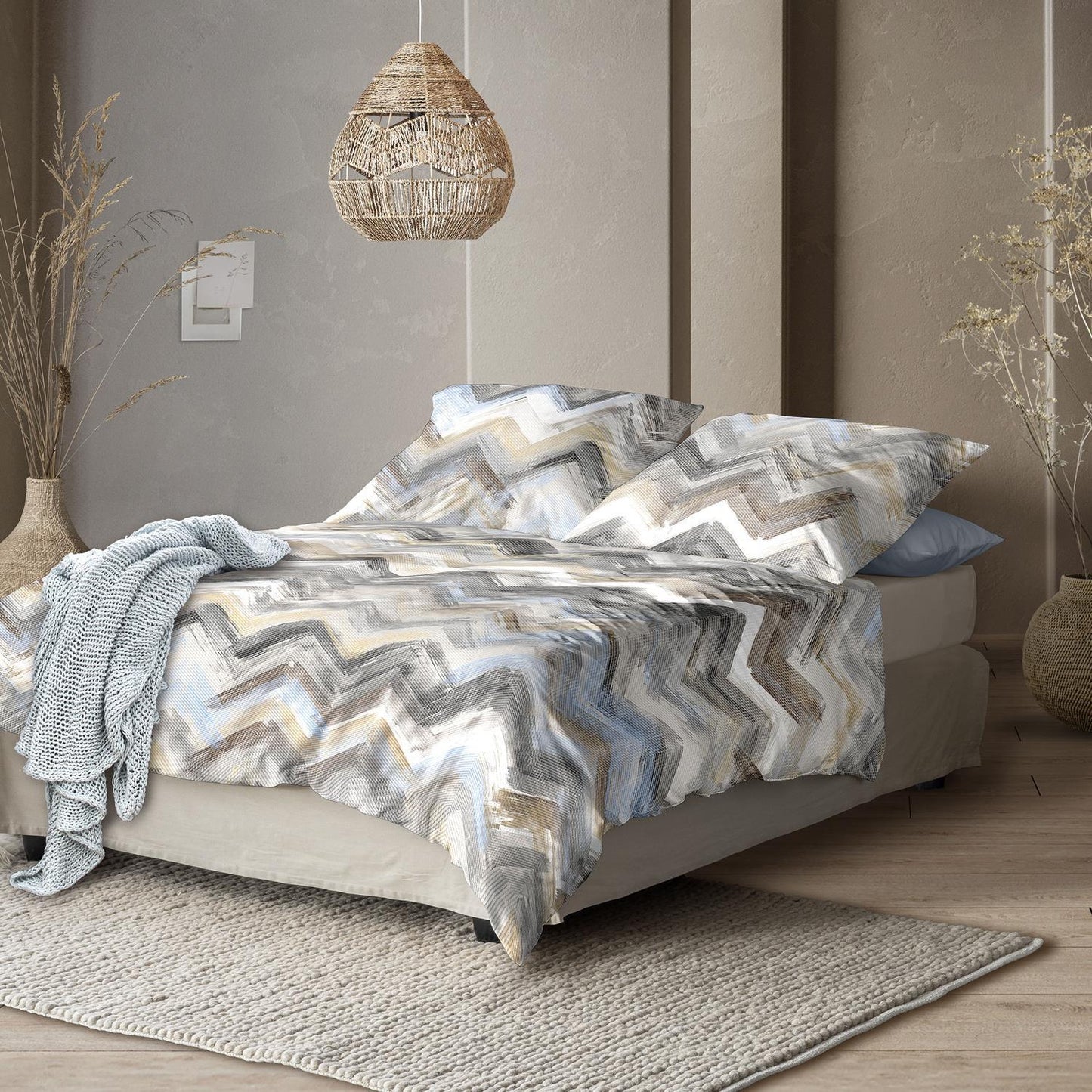 Irisette Mako Satin Bettwäsche Wave 8594-80 Zick Zack Natur 135x200