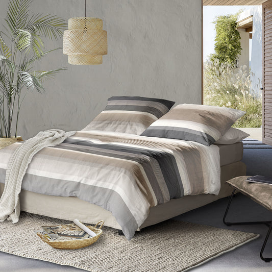 Irisette Mako Satin Bettwäsche Wave 8595-80 Streifen Sand Grau 135x200