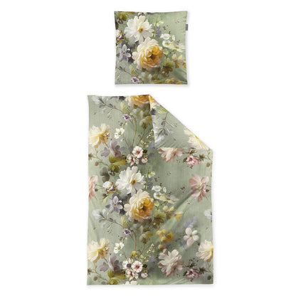 Irisette Flausch Cotton Bettwäsche Zobel 8596-30 Blüten grün 135x200
