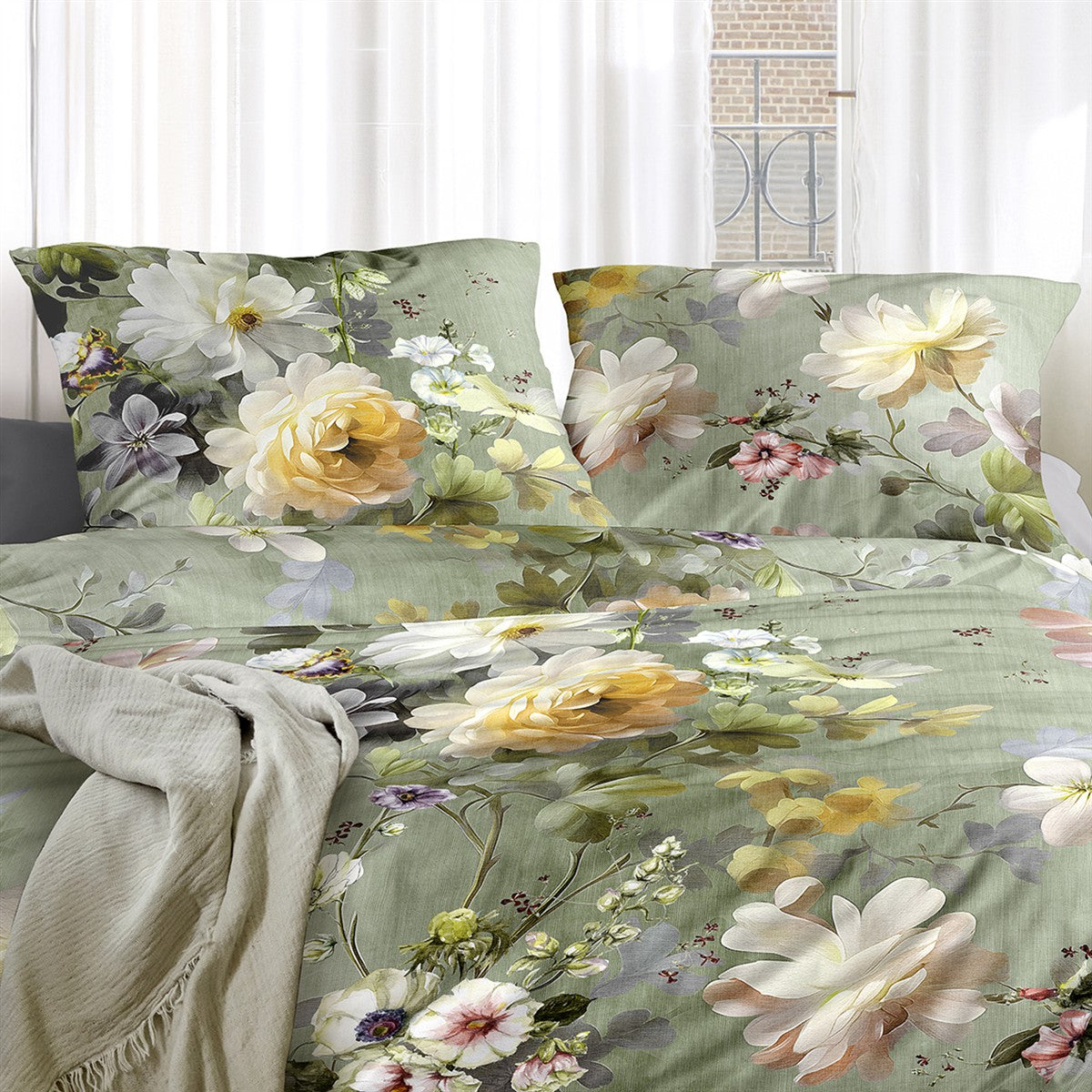 Irisette Flausch Cotton Bettwäsche Zobel 8596-30 Blüten grün 135x200