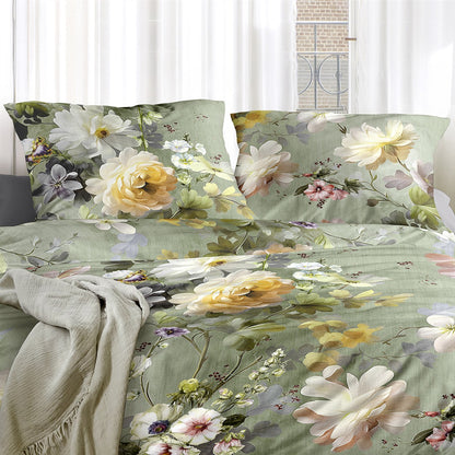 Irisette Flausch Cotton Bettwäsche Zobel 8596-30 Blüten grün 135x200