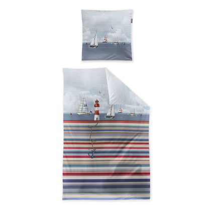 Irisette Mako Satin Bettwäsche Wave 8601-90 Streifen Maritim 135x200