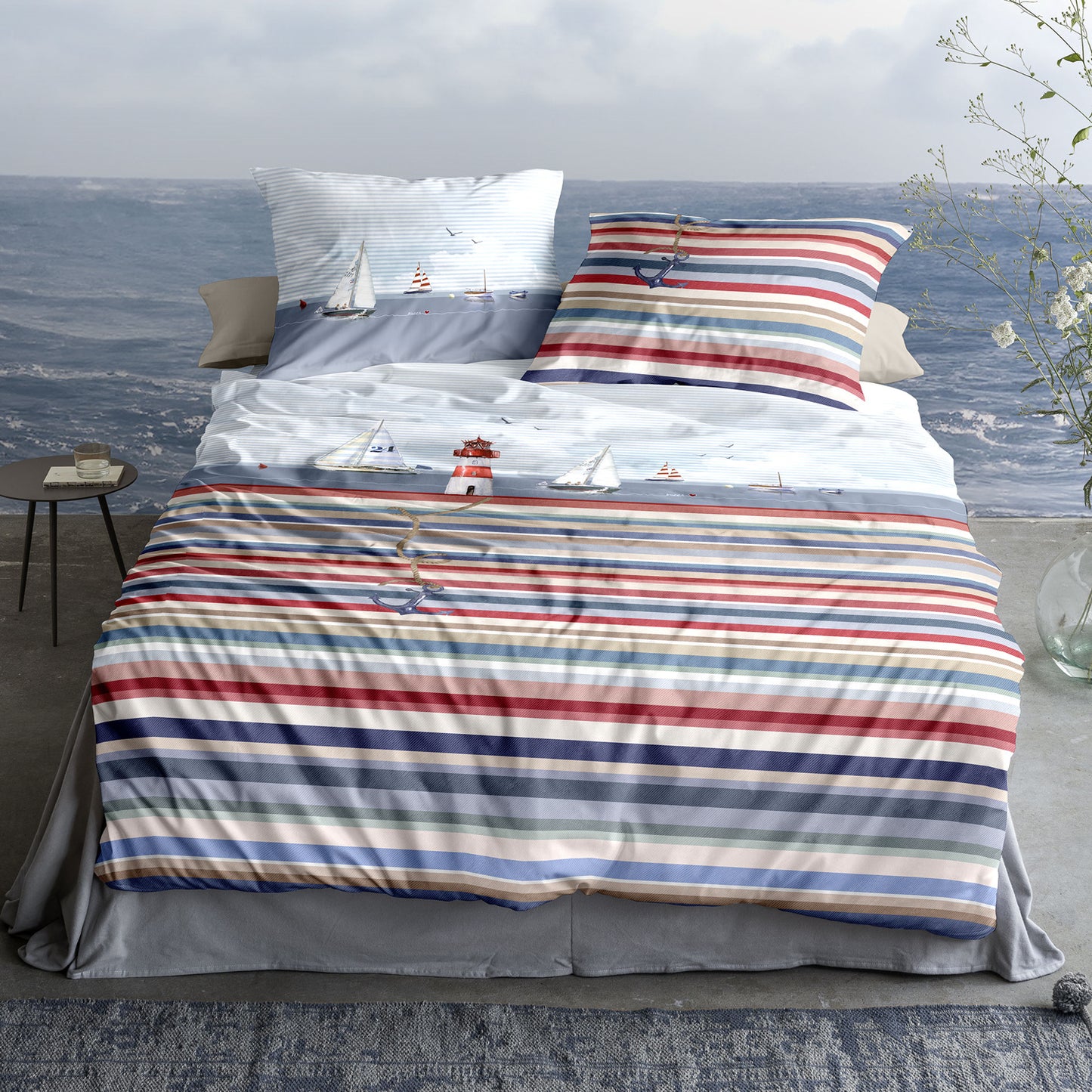 Irisette Mako Satin Bettwäsche Wave 8601-90 Streifen Maritim 135x200