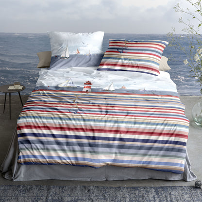 Irisette Mako Satin Bettwäsche Wave 8601-90 Streifen Maritim 135x200