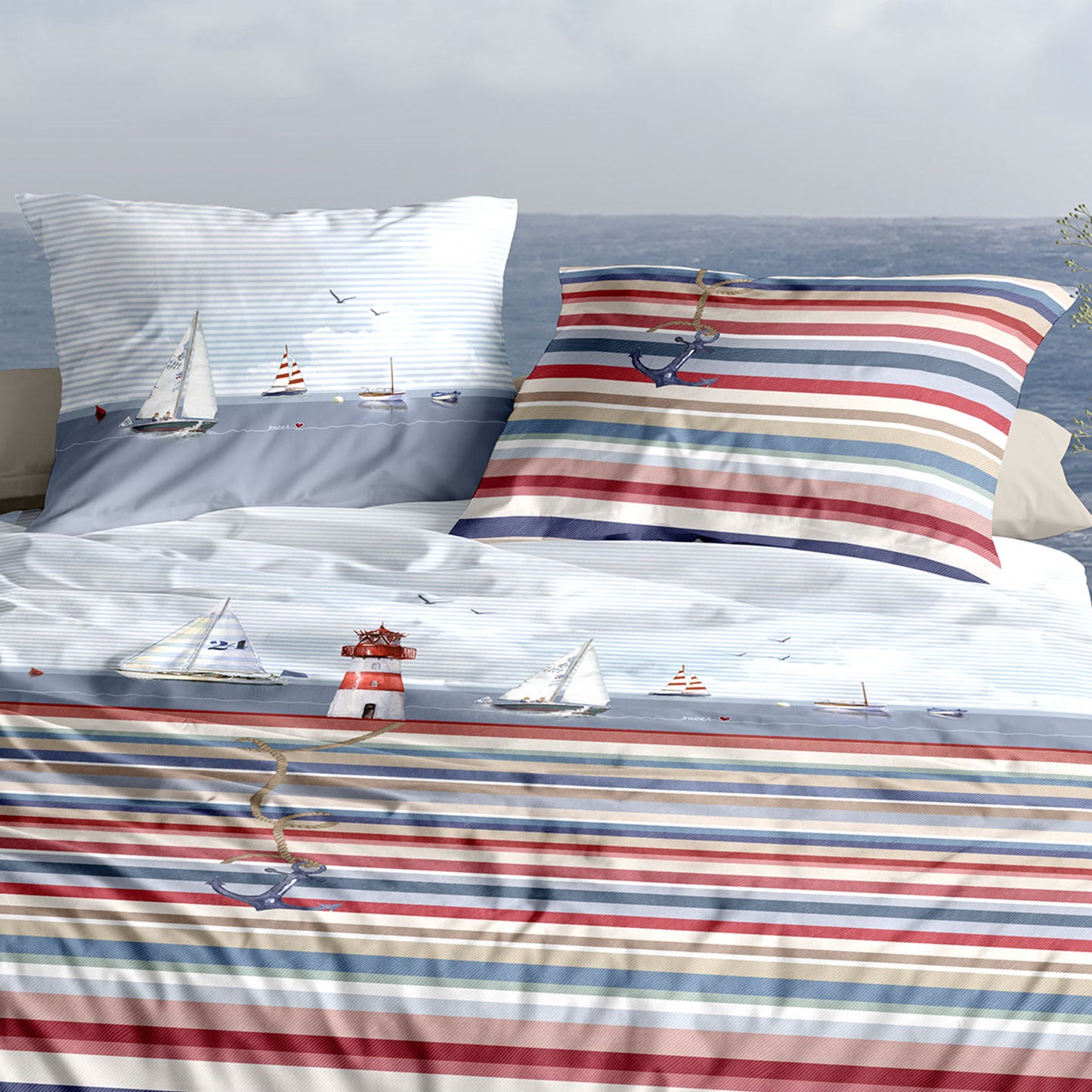 Irisette Mako Satin Bettwäsche Wave 8601-90 Streifen Maritim 135x200