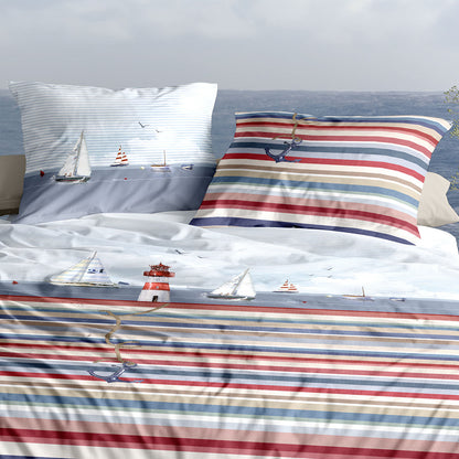 Irisette Mako Satin Bettwäsche Wave 8601-90 Streifen Maritim 135x200