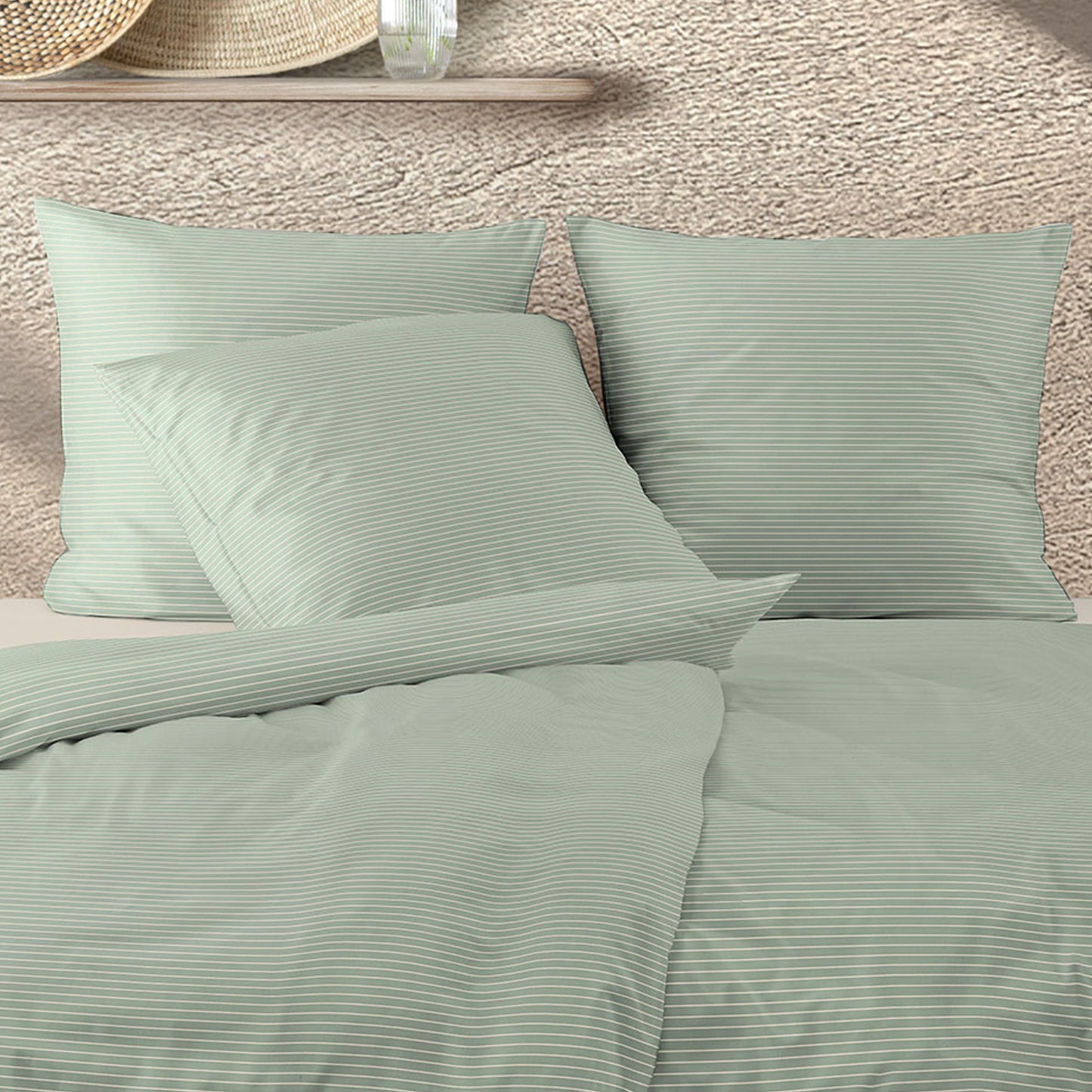 Irisette Mako Satin Bettwäsche Tokio 8607-30 Streifen Grün 135x200