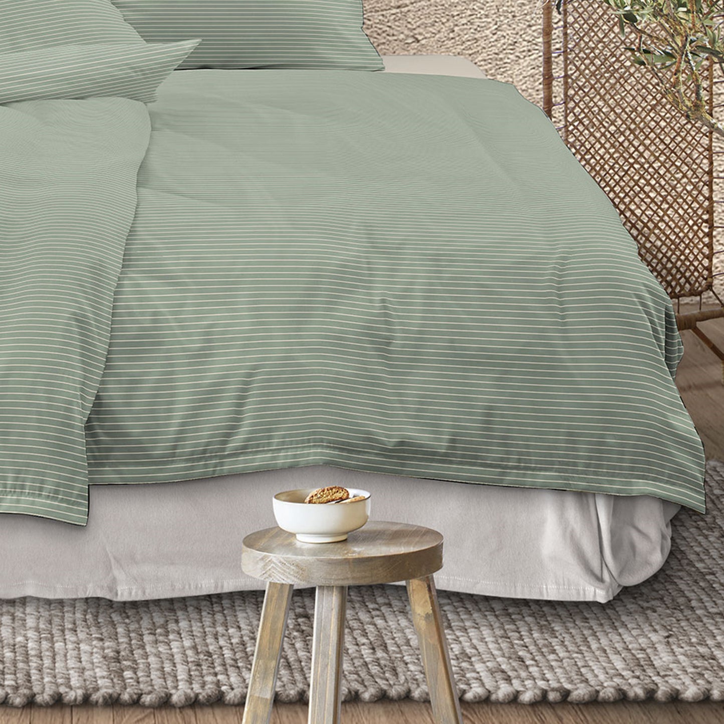 Irisette Mako Satin Bettwäsche Tokio 8607-30 Streifen Grün 135x200
