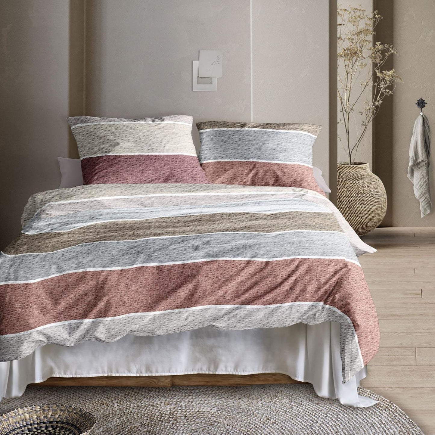 Irisette Seersucker Bettwäsche Easy 8608-60 Streifen Rot Grau 135x200