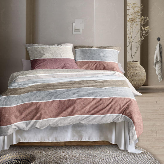 Irisette Seersucker Bettwäsche Easy 8608-60 Streifen Rot Grau 135x200