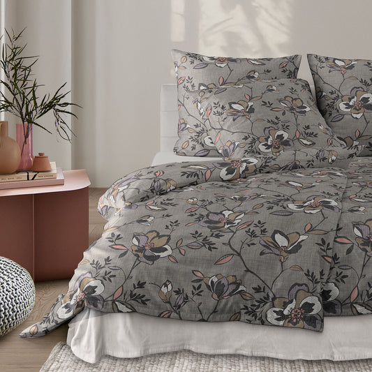 Irisette Biber Bettwäsche Koala 8616-90 Blumen Grau Kupfer 135x200