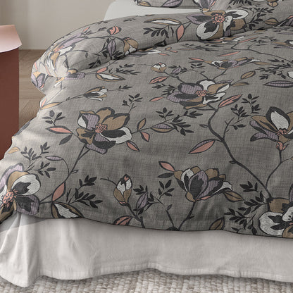 Irisette Biber Bettwäsche Koala 8616-90 Blumen Grau Kupfer 135x200