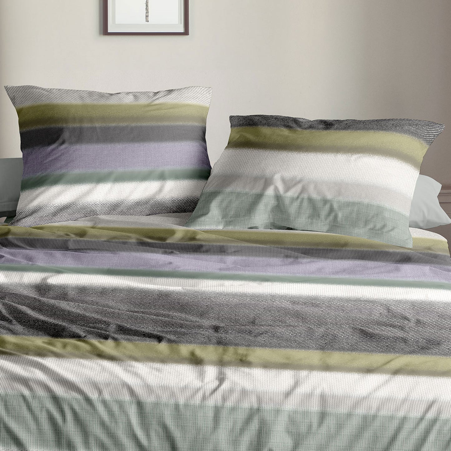 Irisette Biber Bettwäsche Koala 8617-30 Streifen Grau Grün 135x200