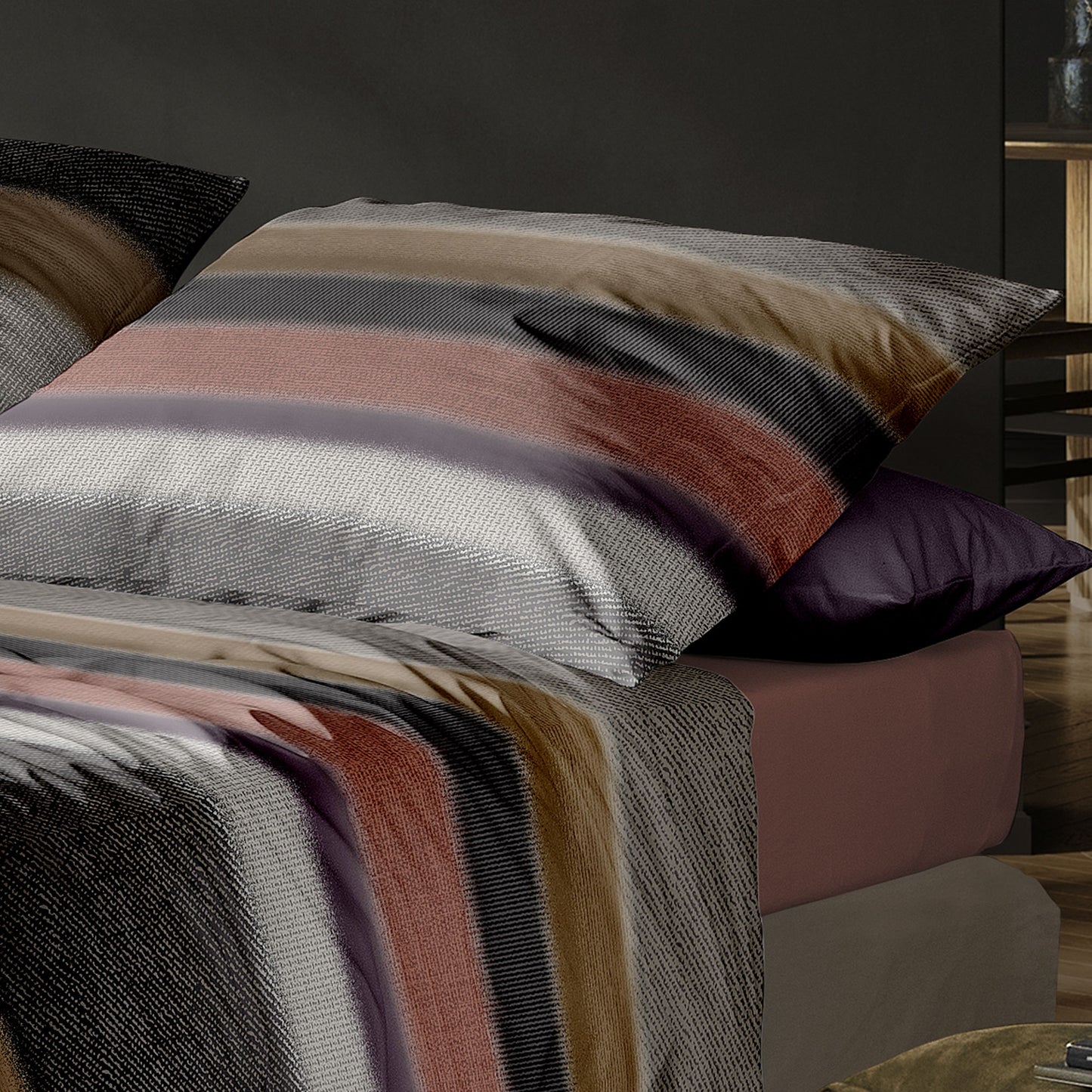Irisette Biber Bettwäsche Koala 8617-90 Streifen Grau Sand 135x200