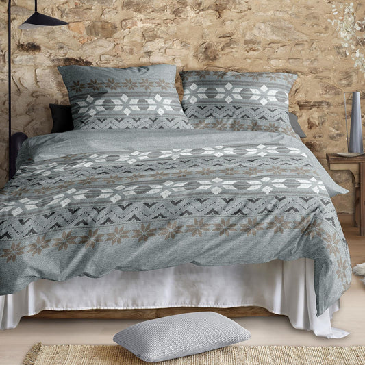 Irisette Biber Bettwäsche Panda 8621-20 Strickmuster Blau 135x200